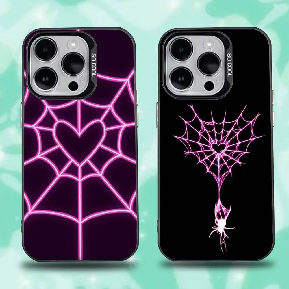 

Cool S-Spider Web H-Heart Phone Case For iPhone 16,15,14,13,12,11,Mini,Pro,E,SE4,XS,MAX Black Candy Matte Cover