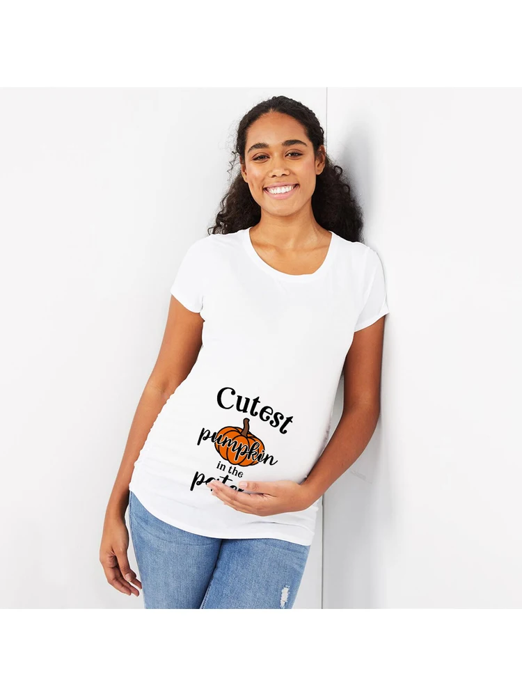 

Cutest Pumpkin In Th Patch Maternity T-Shirt Tops Pregnant Mama Clothes Women Pregnancy Tee Baby Announcment Tshirt Clothes