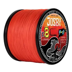 JOSBY 8 Fil de Pêche Tressé à Multi filament PE, Accessoire à 4 Brins, Robuste, Technologie Japonaise, Orange, 9 Couleurs Disponibles, 10LB-85LB, 1000m