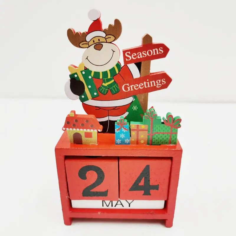 Christmas Wooden Calendar Ornament Countdown Santa Claus Snowman DIYS for Tabletop Ornaments Christmas Decoration