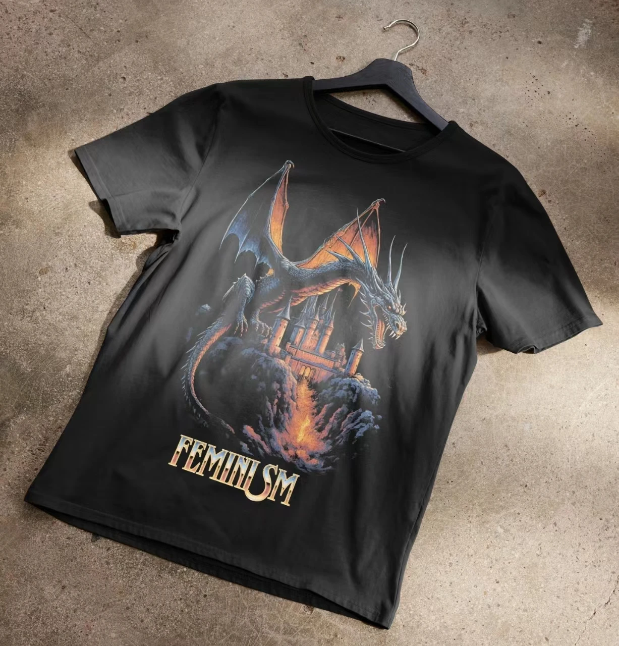 New Hot Sale Fashion Outdoor Casual Female T-shirt Vintage Horror Dark Magic Dragon Castle Print  Women Shirt Trend Girl Tee