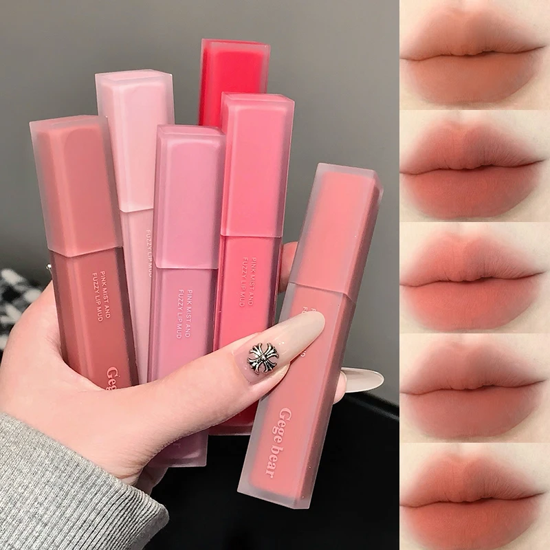 طين الشفاه Gege Bear مسحوق الرذاذ ليس من السهل الالتصاق على الكوب، سهل التلوين، طلاء شفاه أبيض غير لامع، عادي وسلس #1