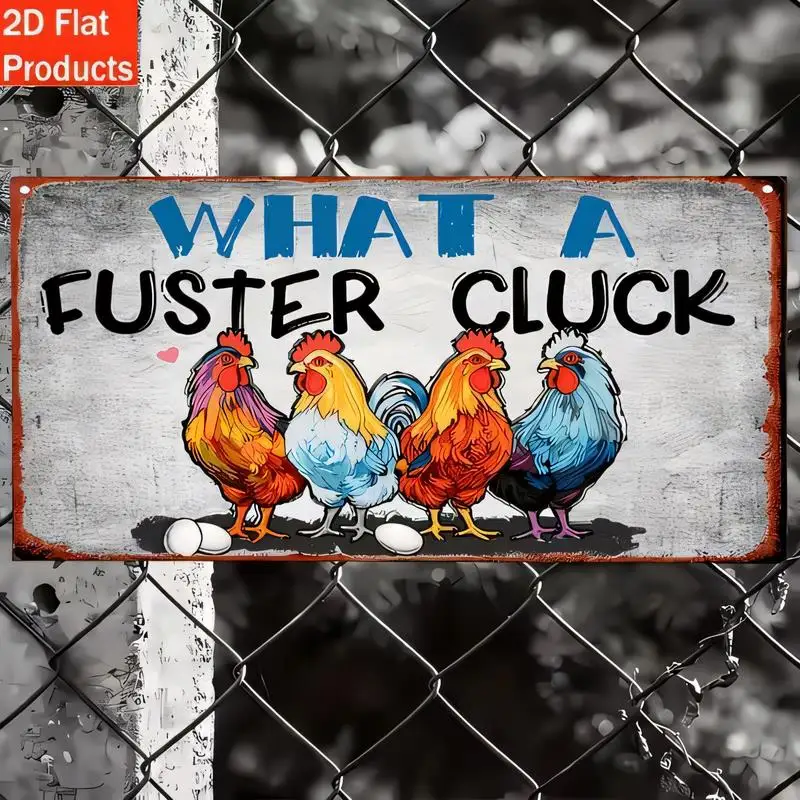 What a Fuster Cluck Vintage Metal Tin Sign - Colorful Roosters & Eggs Design, Retro Iron Wall Art (Iron Material) with Humorous