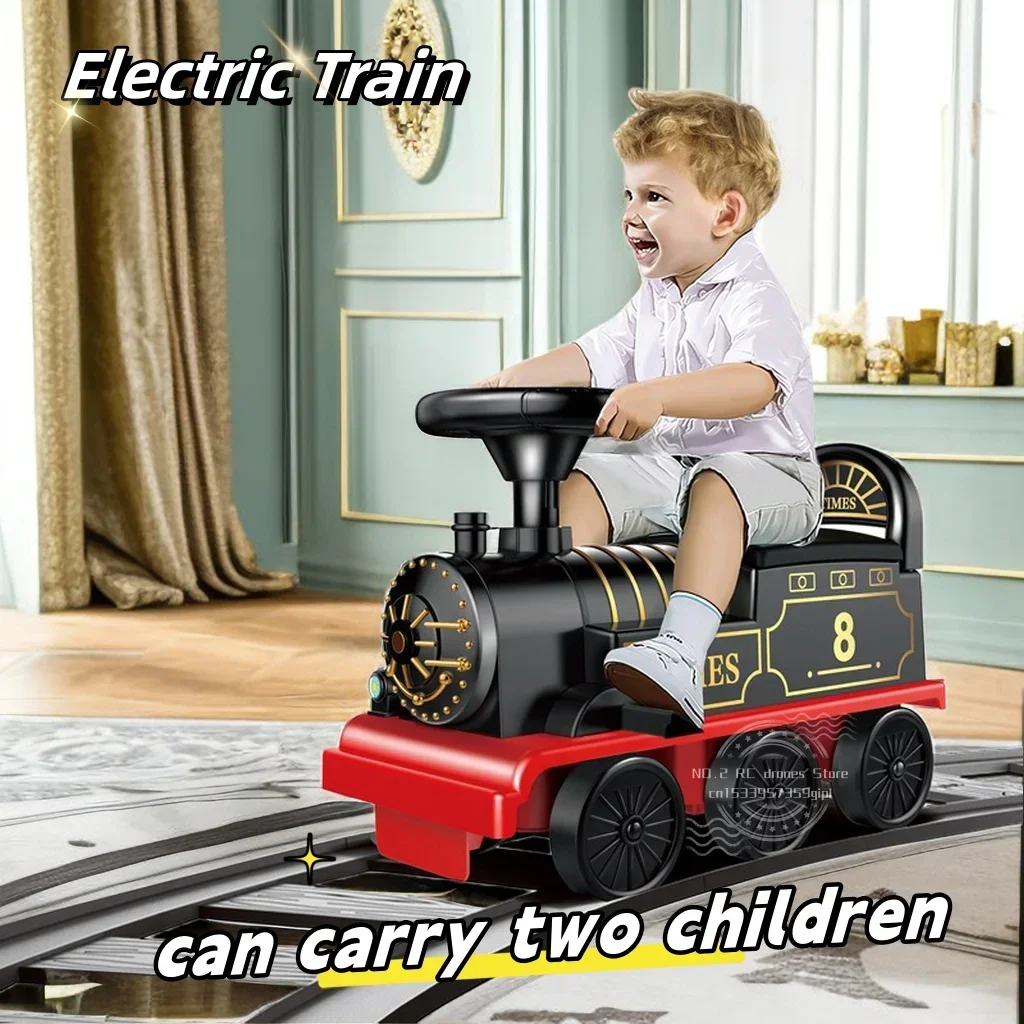 Large Rail Train Ride On Car Electric Retro Train with Carriages Kids Toy Locomotive Railway Trains Boy Girls Car Birthday Gifts