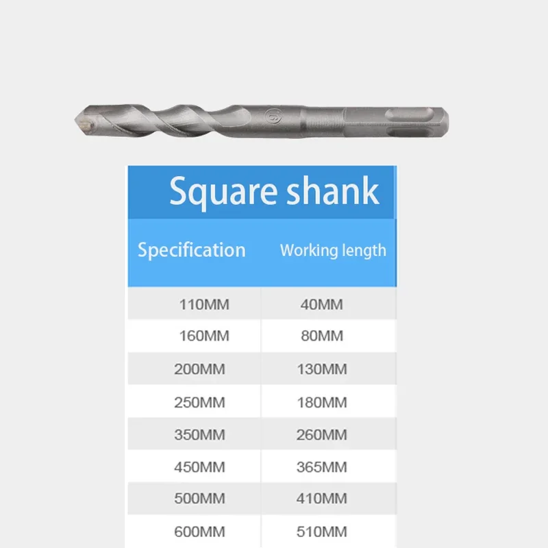 1PCS Hammer Impact Drill Bit Square Shank Four Pits Concrete Cement Opening Drill 6/8/10/12/14/16/18/20mm Length 110mm~200mm