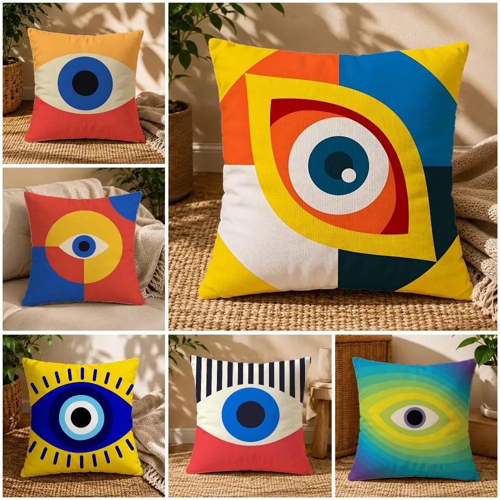 Pattern Geometric Evil EyeS Cushion Cover Soft Short Plush Zippered Cushion Covers 40/45/50cm Square Decor for Sofa Home