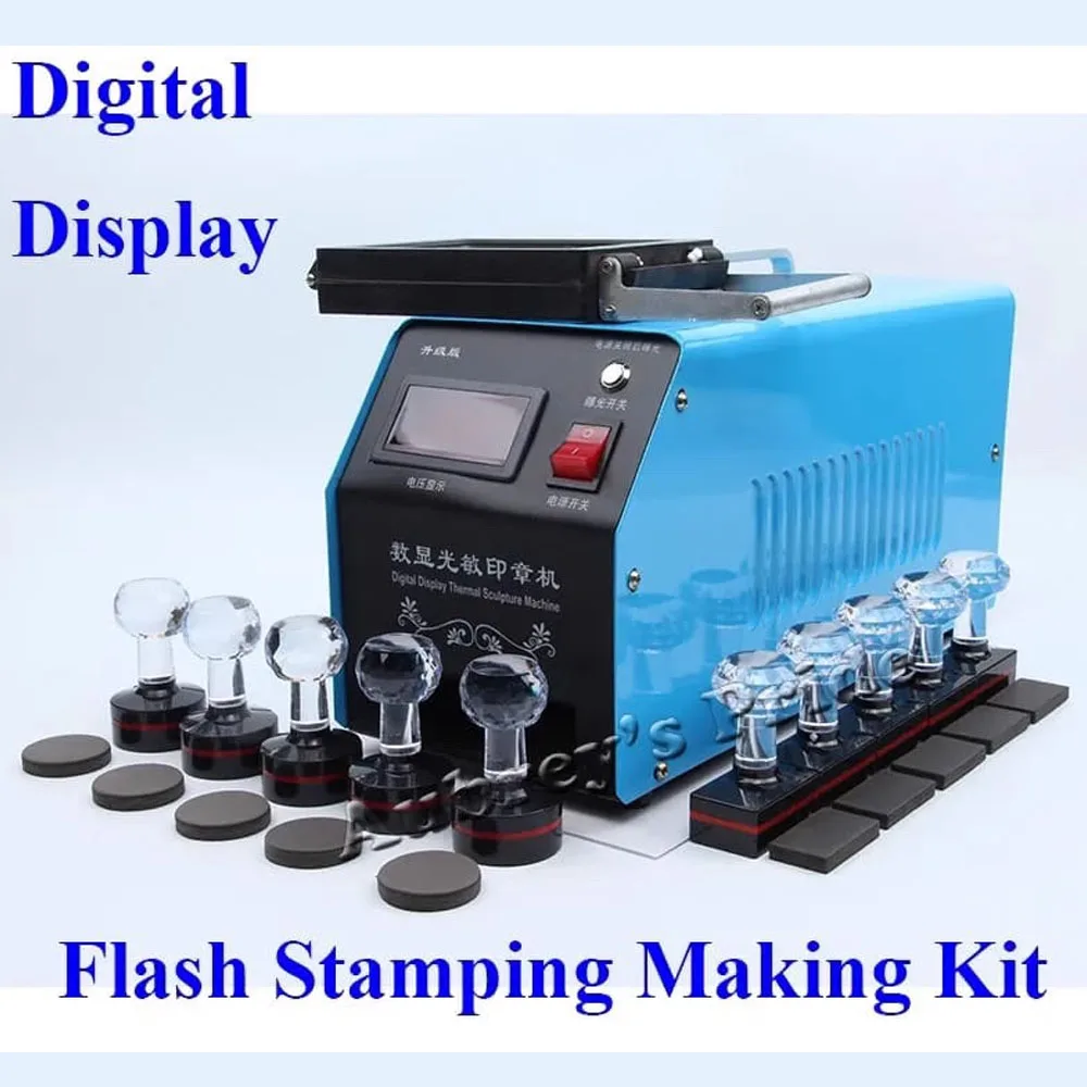 

220V Auto Exposure Lamps Digital Display Photosensitive Flash Stamp Machine Stamping Making+ 10pcs Holder Film Pad +1 Sheets Kit