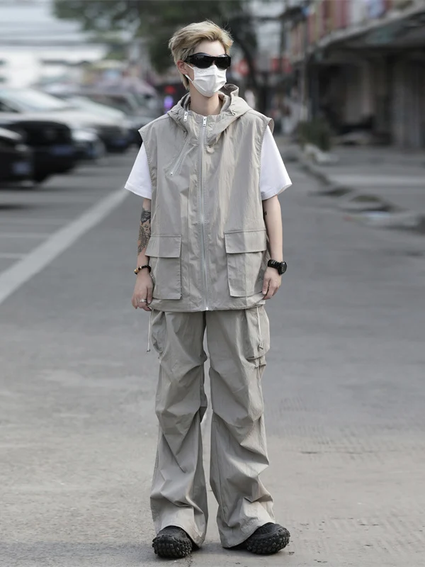 

Summer Casual American Functional Workwear Vest Set for Men Street Style Japanese Trendy Brand Teenage Leisure Pants Two Piec...
