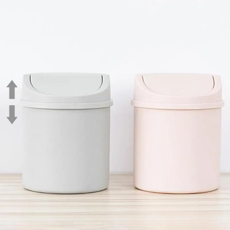 Mini Desktop Bin Trash Can Tube With Cover Bedroom Trash Garbage Can Clean Workspaces Kitchen Storage Box Home Desk Dustbin