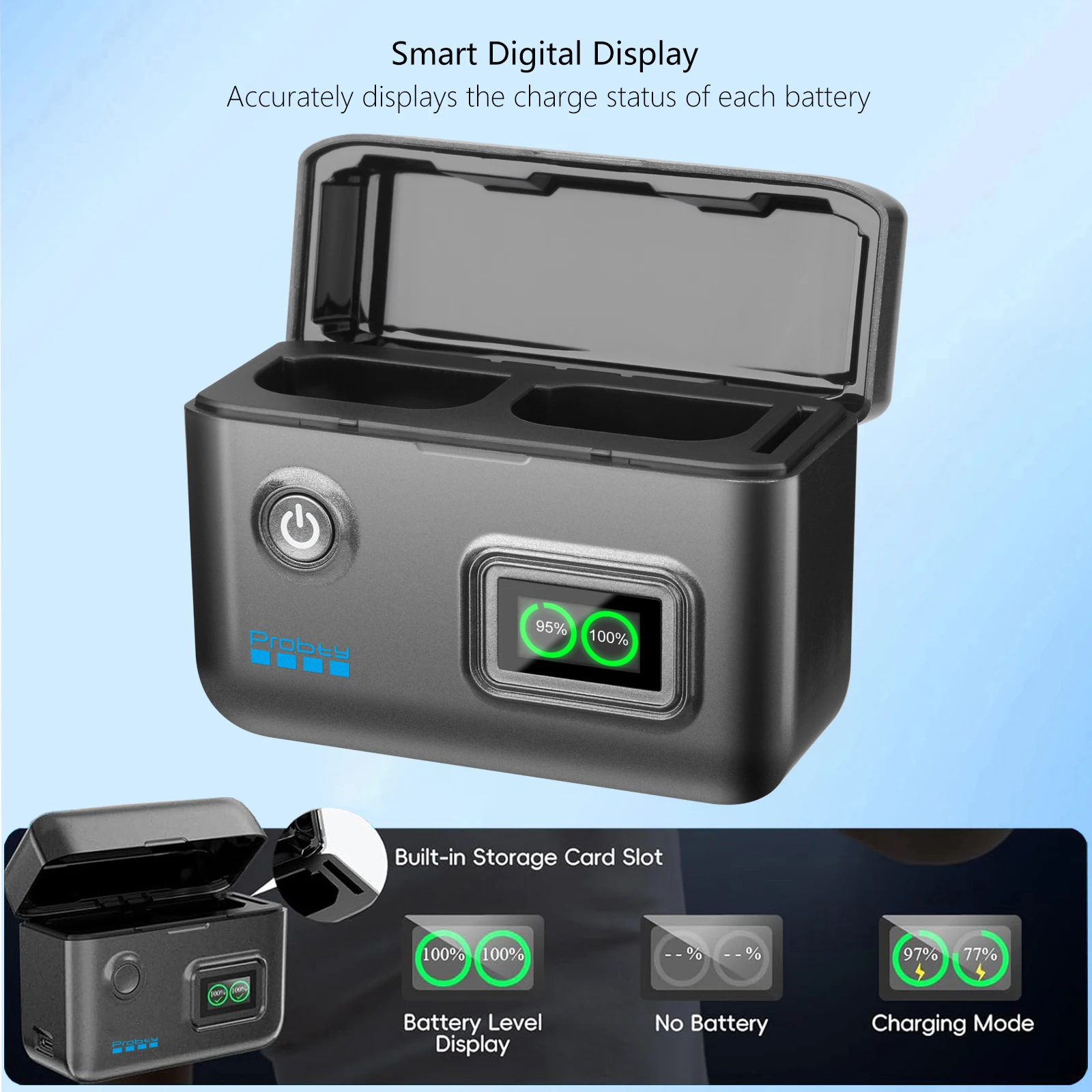 Probty DMW-BLK22 شاحن سريع محمول لـ Lumix DC-S5، S5II، S5IIX، S5M2، S5M2X، S1RII، GH6، GH6L، GH5II، G9M2