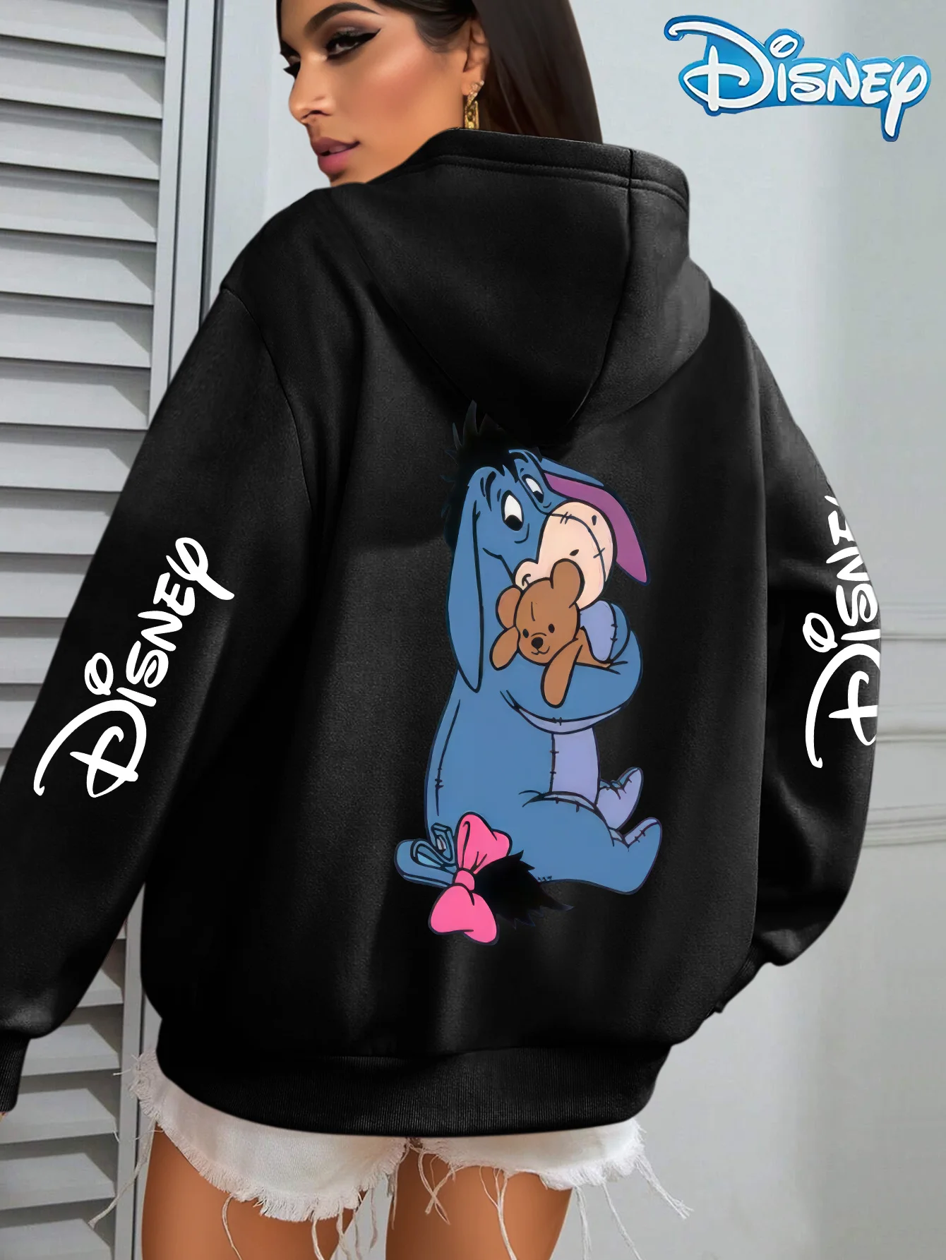 

Женская толстовка с узором Eeyore от Disney, унисекс, осенне-зимняя флисовая толстовка с капюшоном для повседневного использования на открытом воздухе, на любой случай