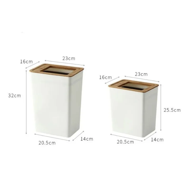 Rectangular Trash Can with Wooden Lid Ring Large Wastebasket White Garbage Bin Can Trash Container for Office Home Bedroom