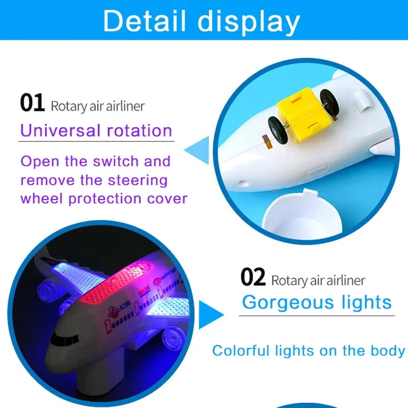 Jouet d'avion électronique avec musique, jouet d'avion lumineux, avion électrique détachable, pilote automatique, évitement automatique des obstacles