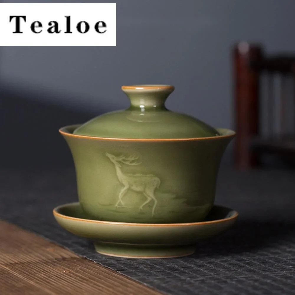 150ml-antique-longquan-celadon-gaiwan-handmade-small-deer-sancai-tea-tureen-tea-brewing-cover-bowl-teaware-tea-ceremony-craft