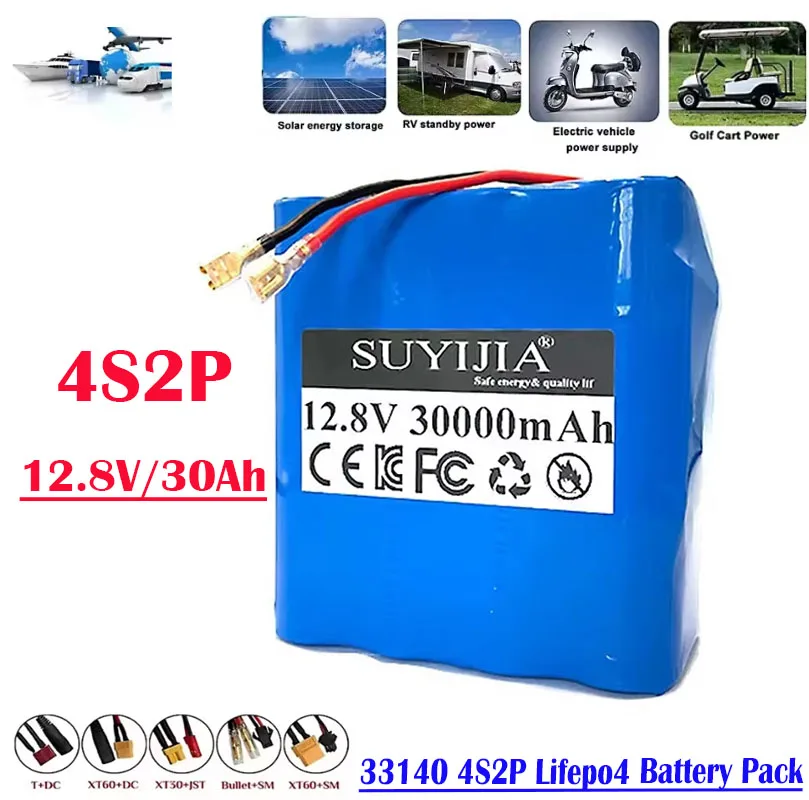 New4S2P 12.8 V 30Ah 33140 Lifepo4 battery pack large capacity 30A same port BMS suitable for electric boats UPS power tool drone