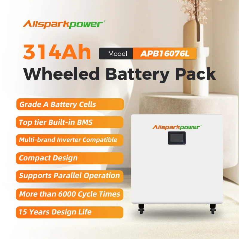Allsparkpower Lithium Battery 16KWh | 6000+ Cycles 51.2V 314Ah Home Energy Storage | Safe LiFePO4 APB16076L Wheels 10-Year