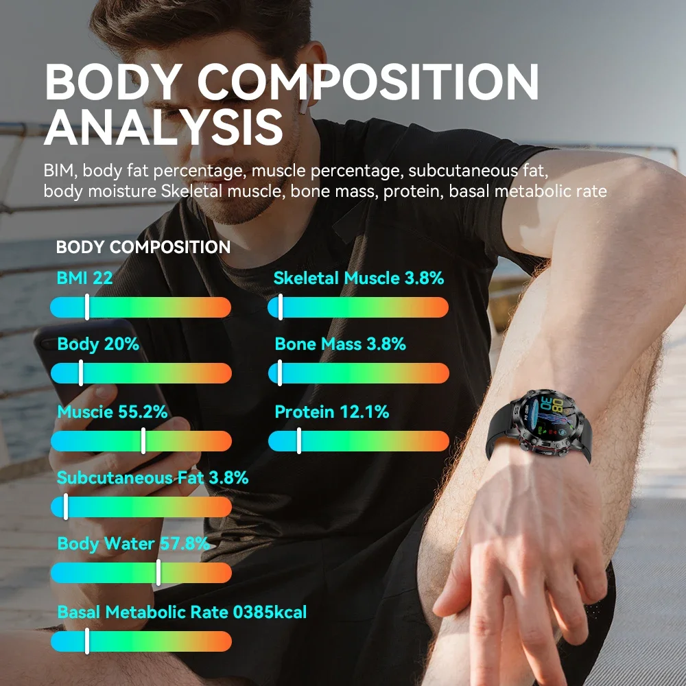 NOYAFA 2025新型スマートウォッチ 血中脂質 尿酸 血圧 メンズ ECG+PPG フィットネストラッカー 時計 スポーツスマートウォッチ