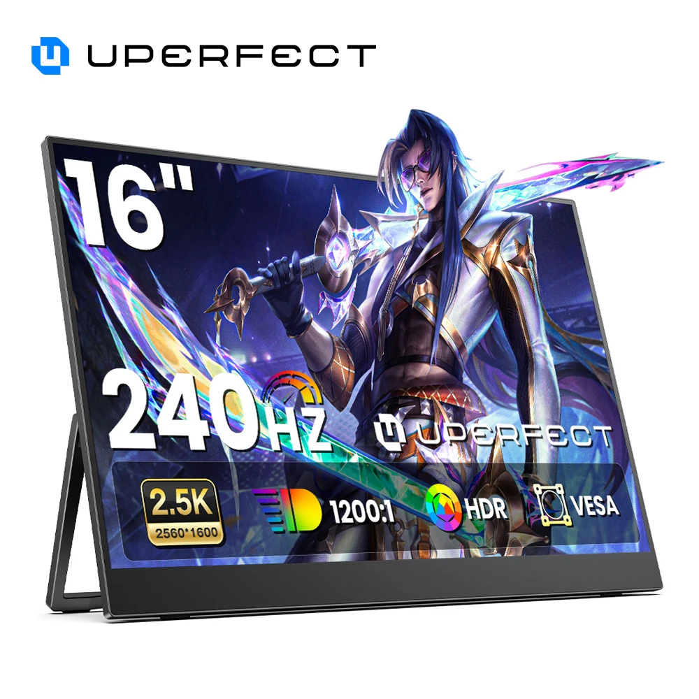 UPERFECT 16' 2,5K 240Hz tragbarer Gaming-Monitor, 16:10 IPS-Bildschirm mit Typ-C-Mini-HDMI-Zweitbildschirm für MAC/Laptop/PC/Xbox/PS