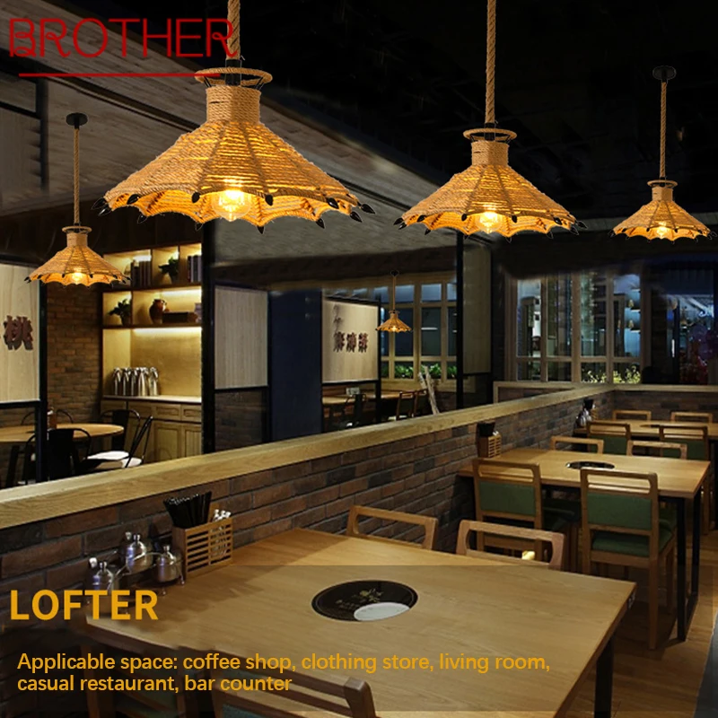 BROTHER American Style Retrohemp Rope Chandelier Nostalgic Loft Industrial Style Internet Cafe Restaurant Hot Pot Shop Pendant