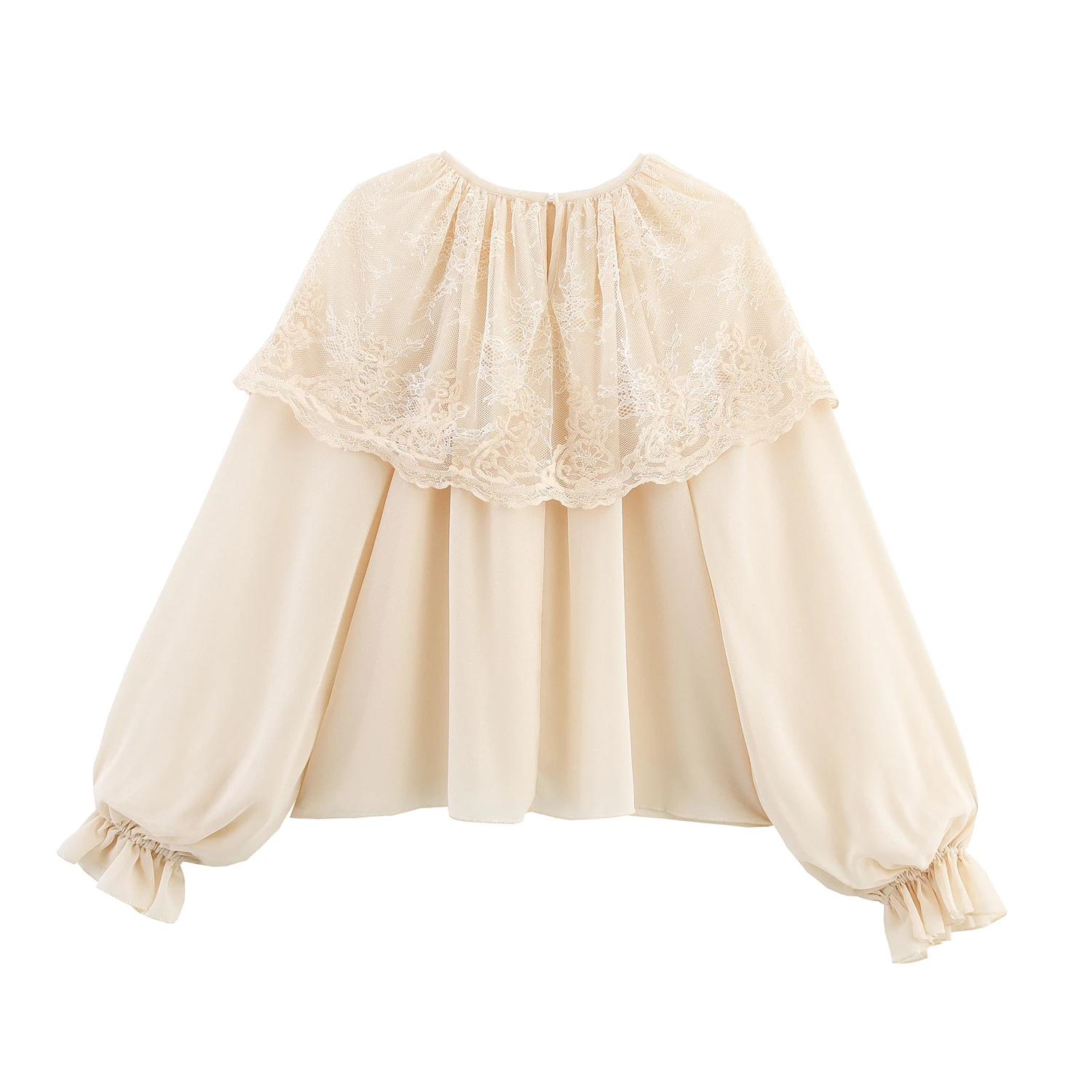 

KONDALA шикарная бежевая повседневная праздничная кружевная женская блузка мода 2025 с длинным рукавом элегантная винтажная свободная романтическая накидка Mujer рубашки