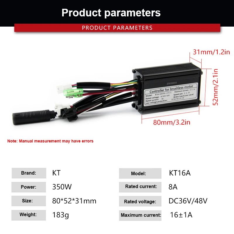 وحدة تحكم الدراجة الإلكترونية 36 فولت/48 فولت دراجة KT-16A وحدة تحكم SineWave مع سلك مصباح لمحرك 350 وات ، ملحقات الدراجة التحديثية