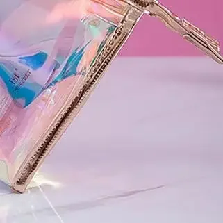 1 個カラフルなホログラフィック女性化粧品バッグ美容オーガナイザーポーチ TPU クリア化粧バッグ旅行クリアメイクアップキットケース