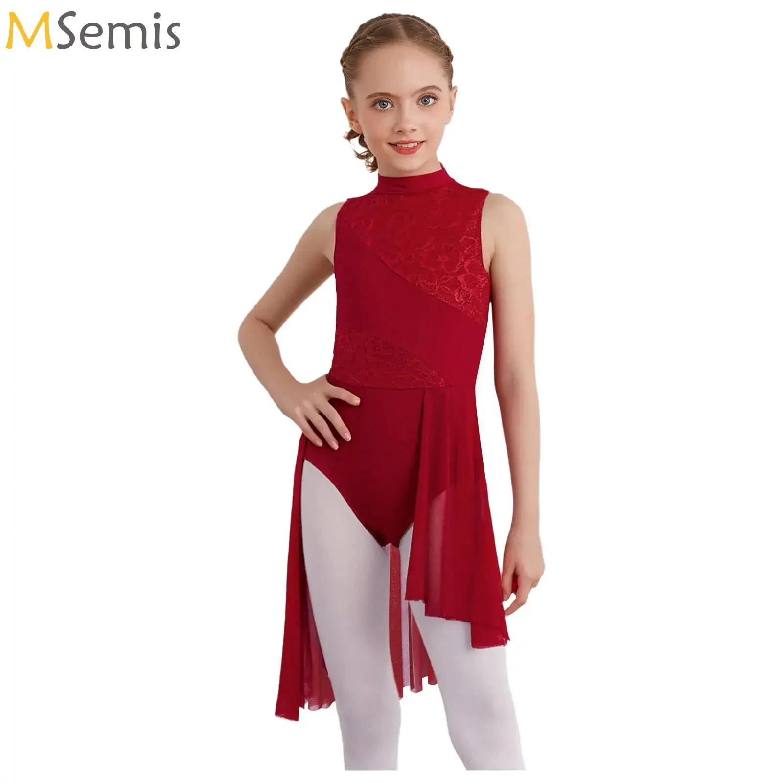 

Kid Girls Rhythmic Gymnastics Ballet Lyrical Latin Dance Competition Costume Floral Lace Leotard Waltz Tango Ballet Jersey Dress