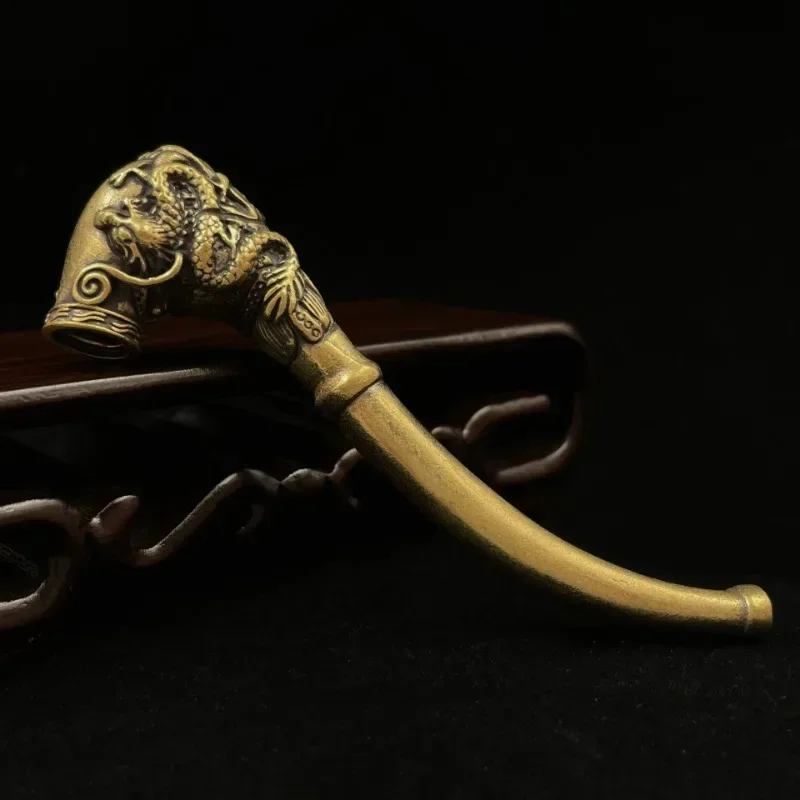 

Vintage Brass Dragon Pattern Bent Smoking Tobacco Pipe Accessories Chinese Traditional Pure Copper Cigarette Holder Collections