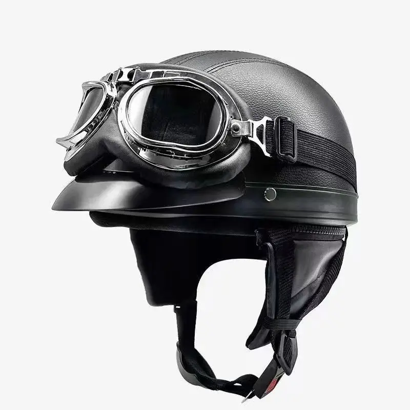 Casco moto mezzo-aperto retro retro casco moto e visiera occhiali UV moto cross-country moto mezzo casco