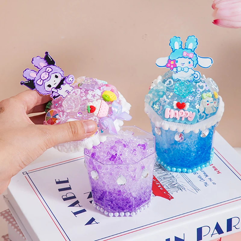 Sanrio Cute Kuromi Melody Cinnamoroll Summer Sand Ice Children DIY Handmade Ice Cream Toy Food Toy Set Children's Gift