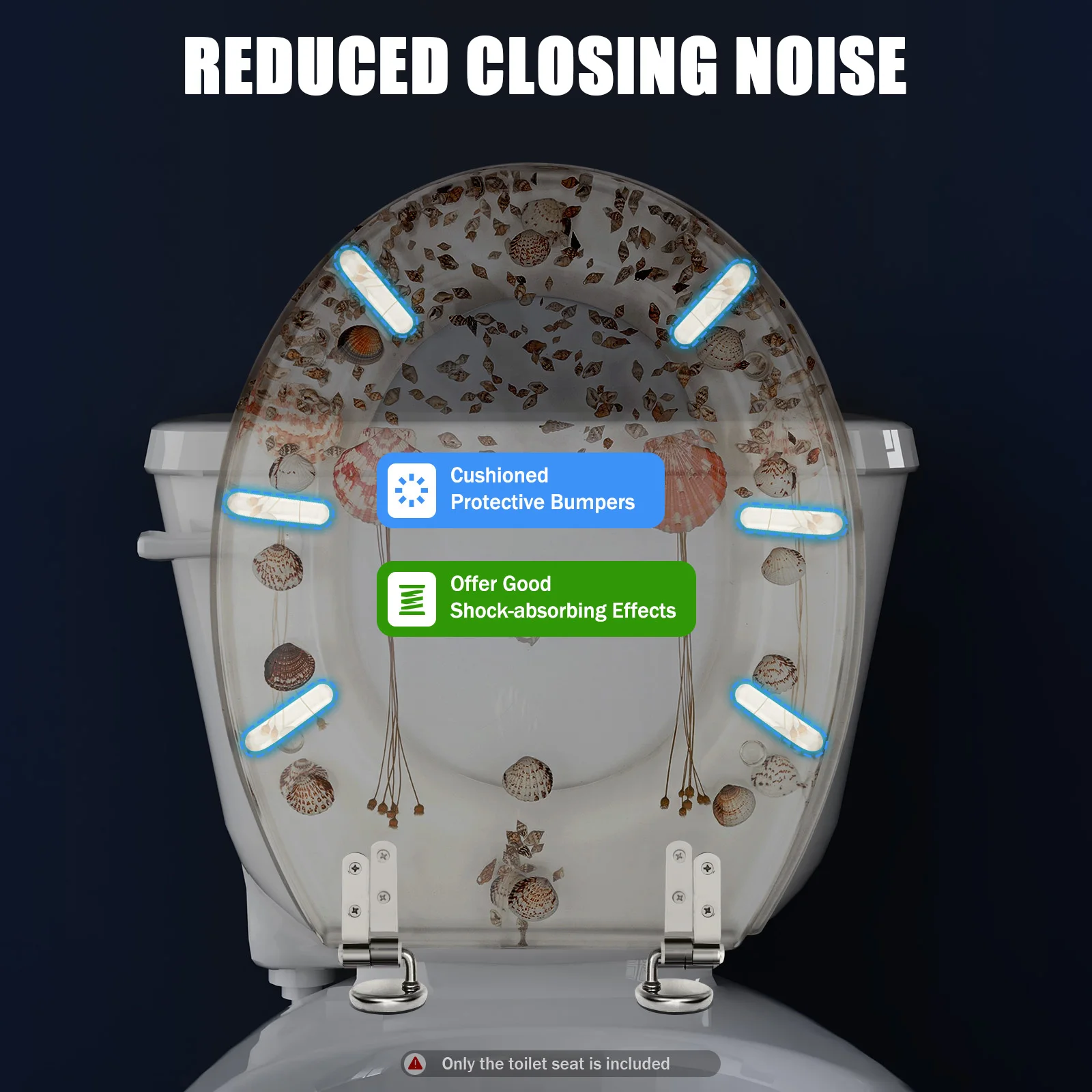 

Transparent Resin Toilet Seat,Elongated Toilet Seat Cover,Clear Ocean Series Decorative Toilet Seat with Dried Flowers,Seashells