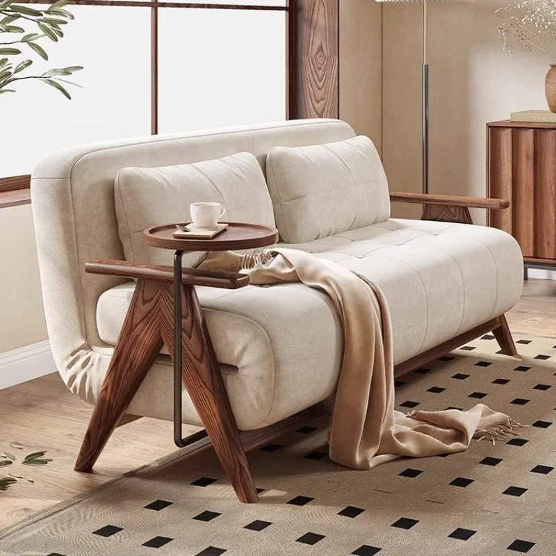 Solid wood sofa bed folding dual-purpose technology cloth living room multi-function