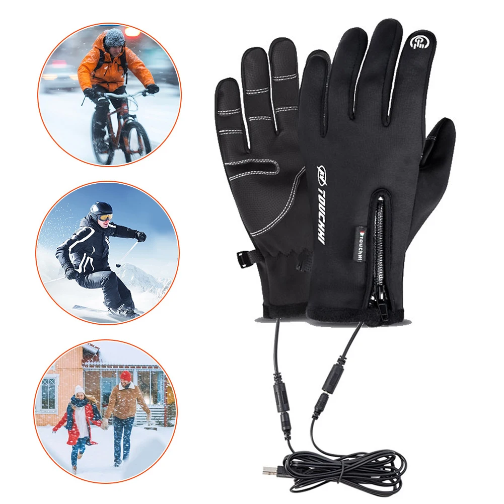 USB Heated Gloves Touch Screen Gloves Anti-Slip Glove Motorcycle Gloves Electric Heated Hand Warmer For Outdoor Hunting Fishing