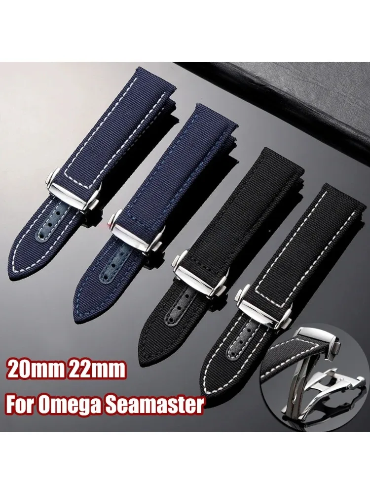 Canvas-Nylon-Uhrenarmband 20 mm 22 mm für Omega Seamaster 300 Uhrenarmband für Speedmaster AT150 Faltschließe Herren-Sportarmbänder