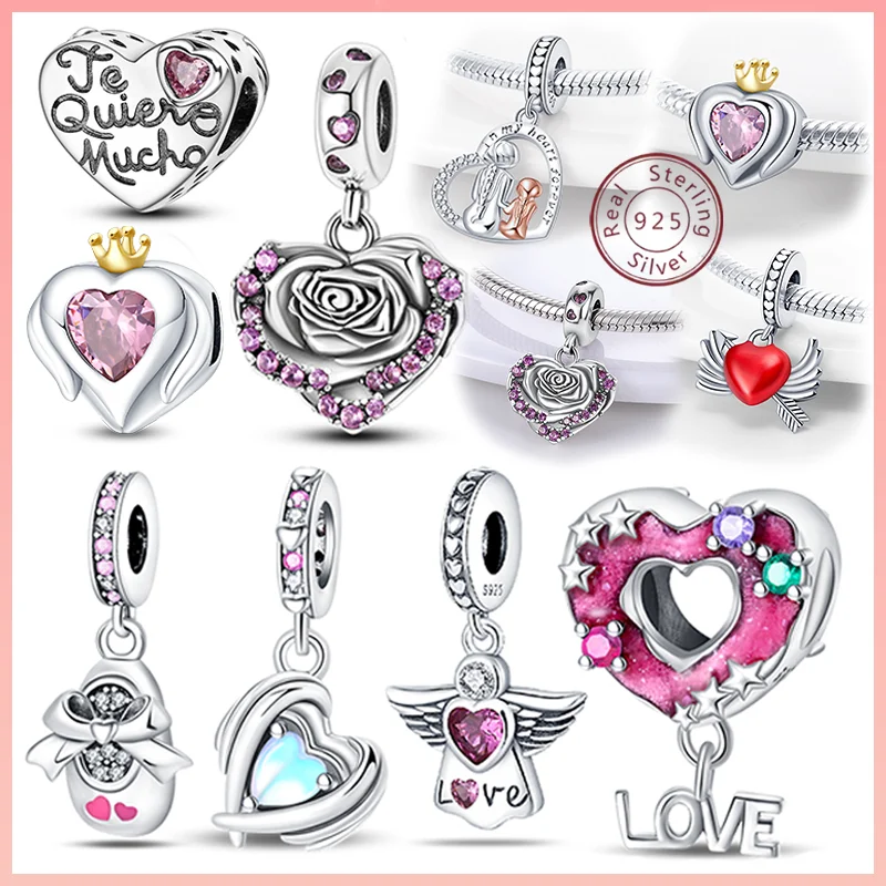 

100% 925 Sterling Silver Love Rose Heart-Shaped Series Beads Charm Suitable For 3MM Original Bracelet Gift Birthday