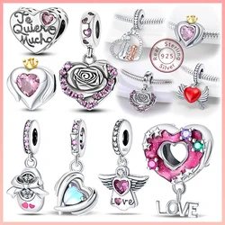 100% 925 Sterling Silver Love Rose Heart-Shaped Series Beads Charm Suitable For 3MM Original Bracelet Gift Birthday