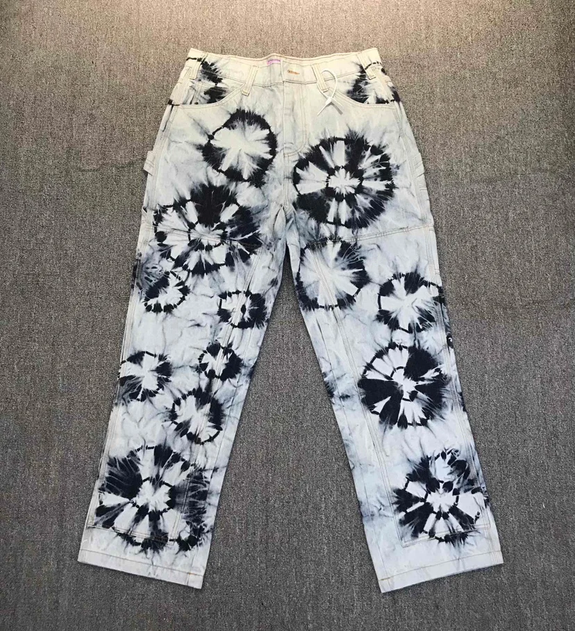 

Джинсы CPFMXYZ Carpenter Denim с цветочной вышивкой, повседневные спортивные длинные брюки, молодежные модные джинсы свободного прямого кроя на все сезоны