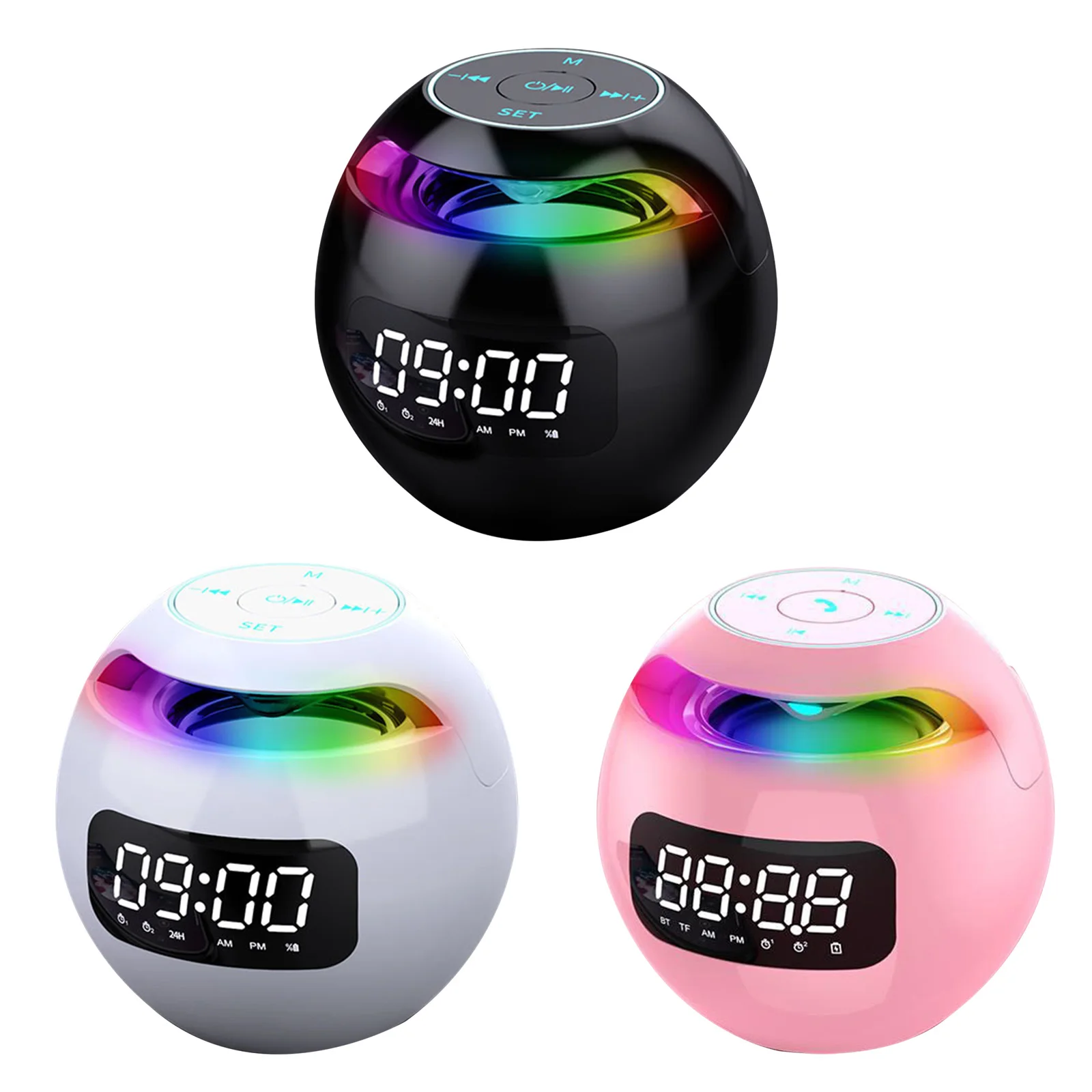RGB Colorful Bluetooth Compatible with 5.0 Ball Portable Alarm Clock with LED Display Wake Up Clock Christmas Gift Home Decor