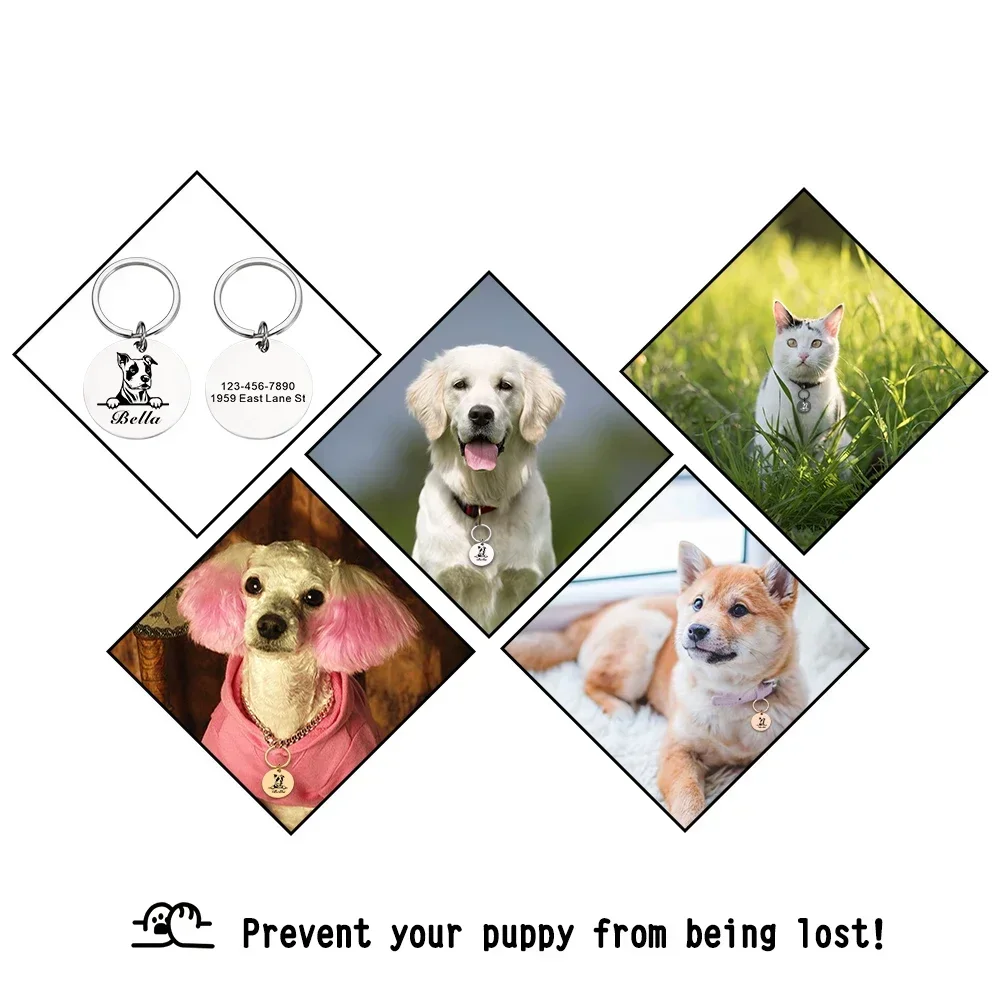 Personalized Pet ID Tag 100 Breeds Dog Puppy Collar ID Tag Stainless Steel Engraved Pet ID Name Collar Pendant Pet Accessories