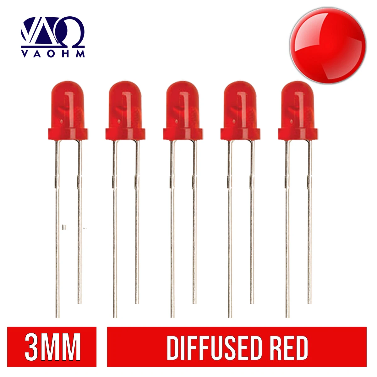 Vaohm 1000PCS F3 3MM LED Green Orange Red Yellow Blue Color Diffused Super Bright