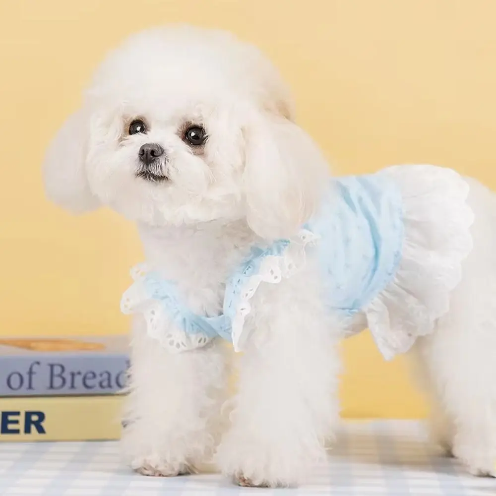 

Simple Exquisite Bow Print Dog Dress Breathable Soft Lace Cat Skirt Cute Dog Princess Dress Pet Clothes