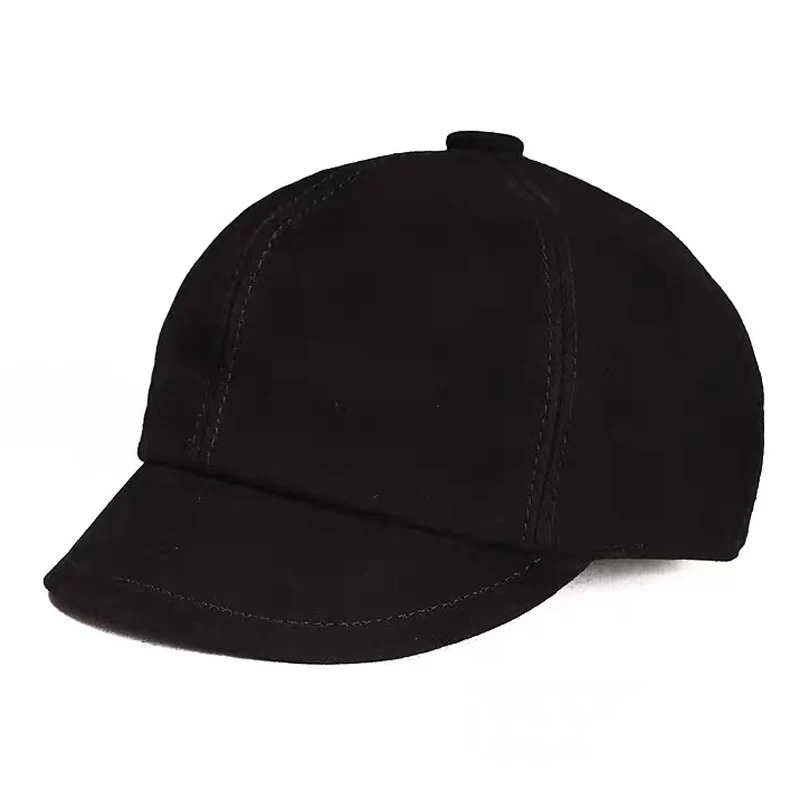 Casquette de baseball en cuir véritable pour femme, béret en daim, imprimé peau de mouton, coton chaud, rembourré, marque, hiver, nouveau