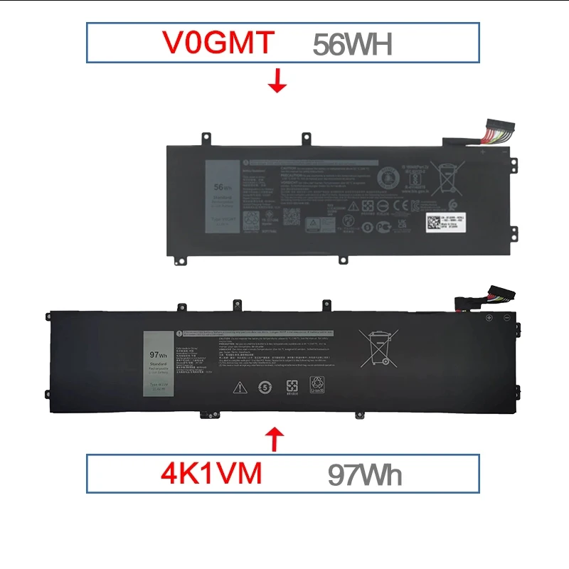 

Laptop Battery 4K1VM V0GMT For Vostro 15 7500 G7 17 7700 Series 0W62W6 0NCC3D V0GMT P46E XYCW0 11.4V 97Wh 56Wh
