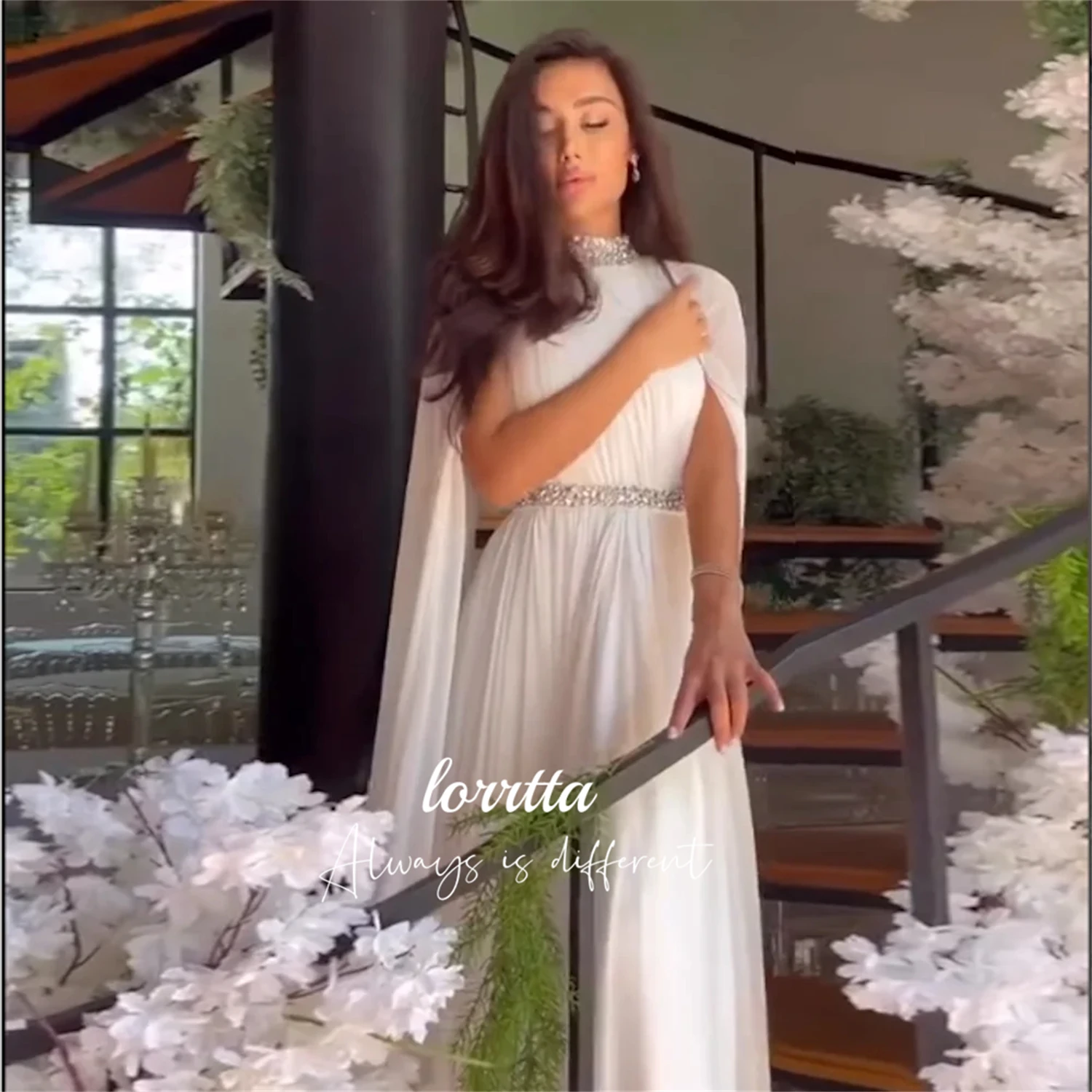 Lorrtta Eid abito da sera scialle Chiffon bianco Glitter decorazione abiti Grace Luxury 2024 Wedding Women Wedding elegante Midi