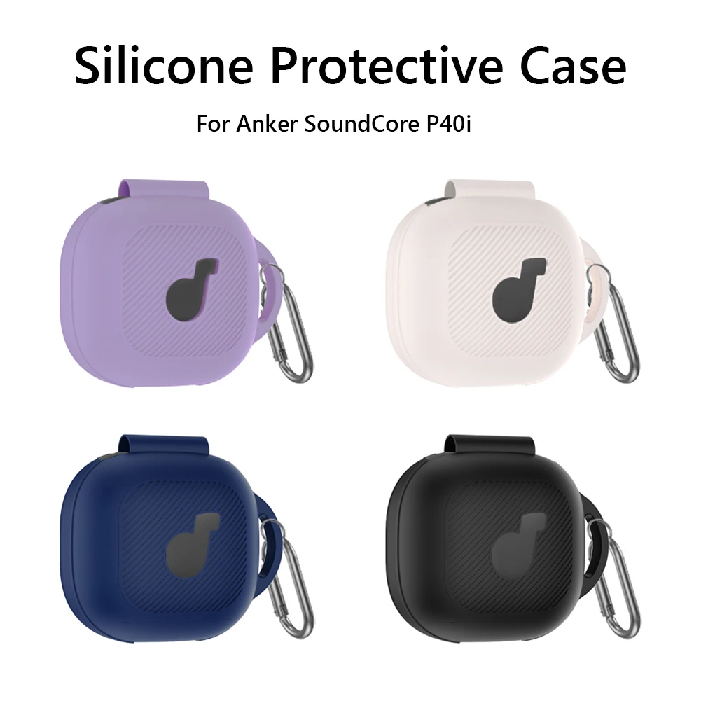 Capa de silicone para Anker Soundcore P40i Earbuds Estojo de carregamento com mosquetão Capa protetora de pele Dustproof Earphone Protector