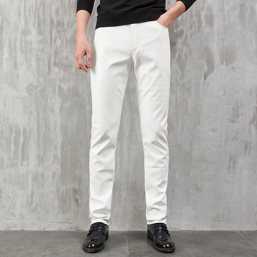 Men's Leather Pants Skinny Fit Stretch Fashion PU Leather Trousers Nightclub Party & Dance Pants Thin