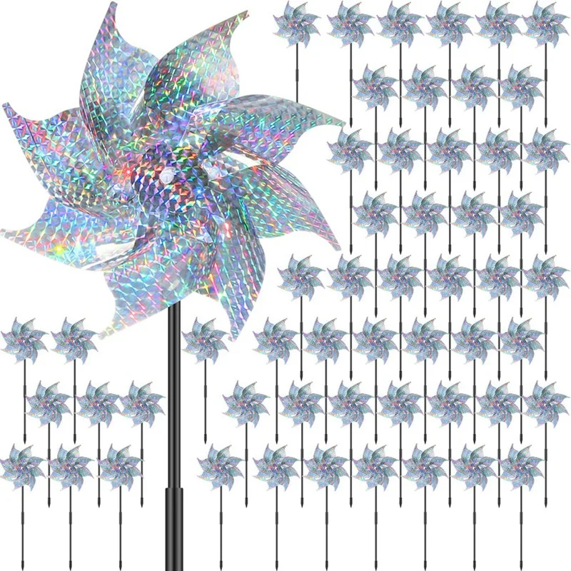 Reflective Windmill With Stakes Wind Runner Suitable For Garden Decoration Bird Repeller Outdoor Silver Shiny Windmill Durable