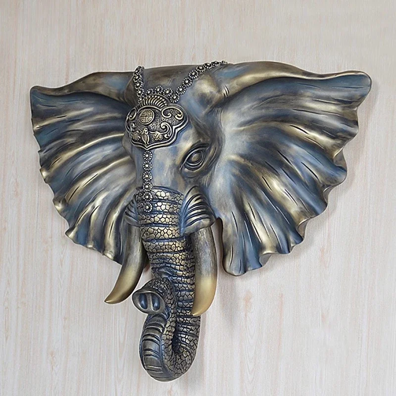 Feng Shui Elephant Wall Art, Hand-Painted Resin Sculpture, Fortune Home Decor, 3D Entryway Wall Plaque