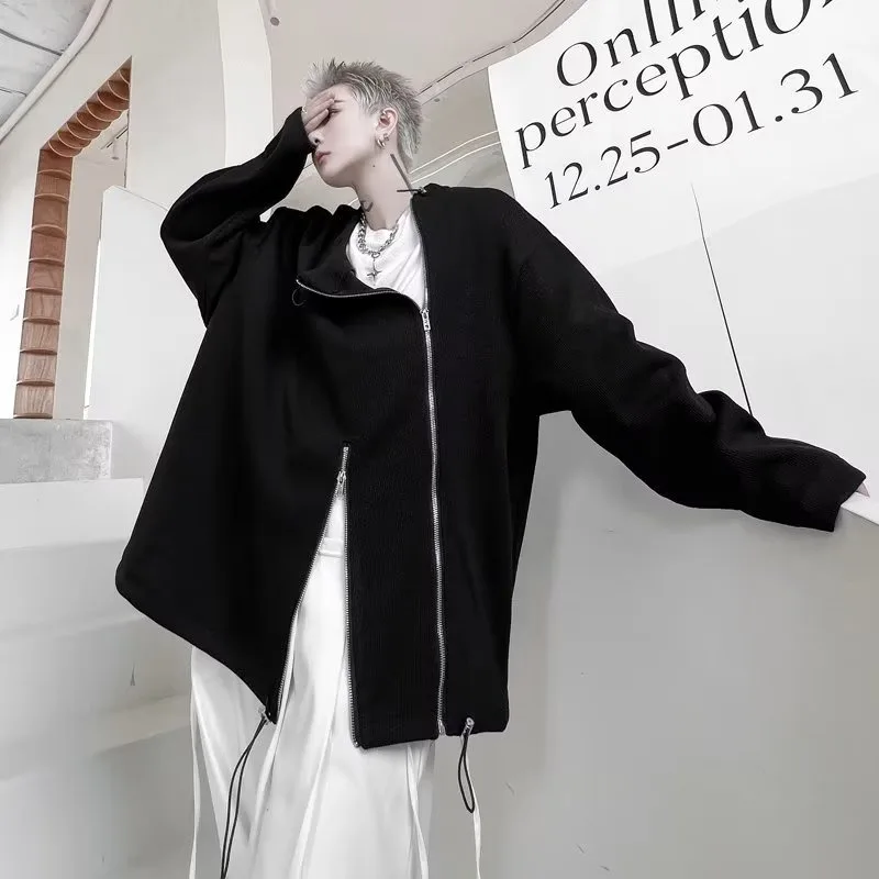

Men's Casual round Ne Hoodie Double Zipper Design Autumn Winter Polyester Fiber Warmth Comfortable Loose Outerwear Jaet