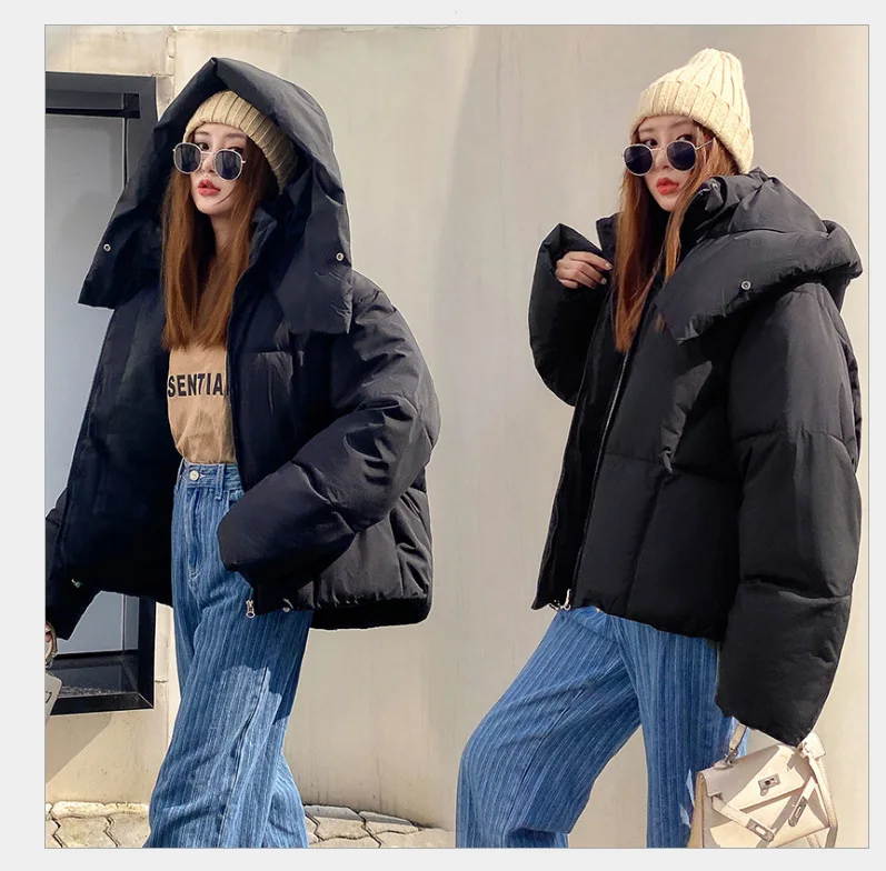 2023 Winter neue koreanische Stil flauschige Kapuze Brot Daunen jacke Frauen dicke lose kurze Jacke